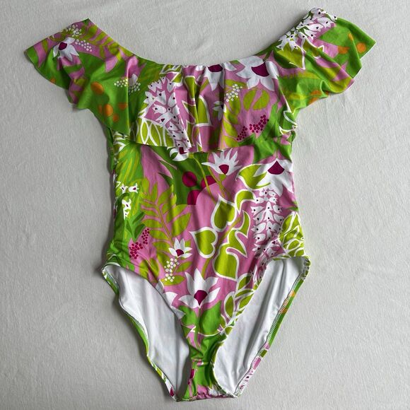 Trina Turk La Palma Off The Shoulder One Piece Swimsuit Ruffle Swim size 10 - Picture 2 of 8